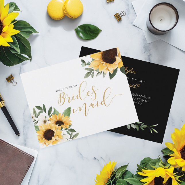 Cartão Postal De Convite Chic Floral Sunflower Você Será Minha Madrinha? (Chic Floral Sunflower Will You Be My Bridesmaid? Invitation Postcard)