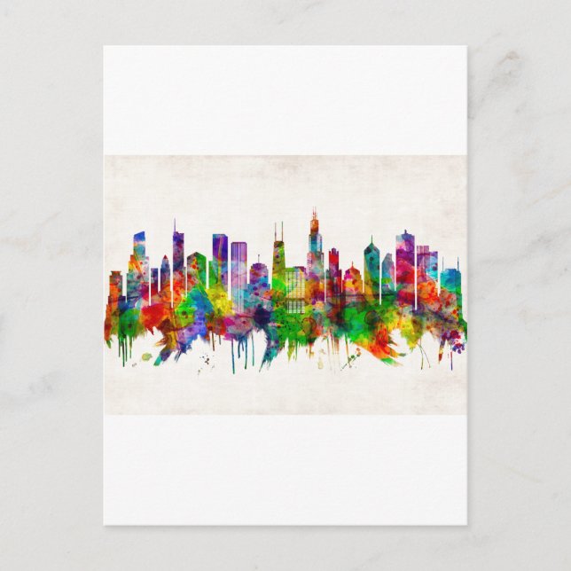 Cartão Postal De Convite Chicago Illinois Skyline (Frente)