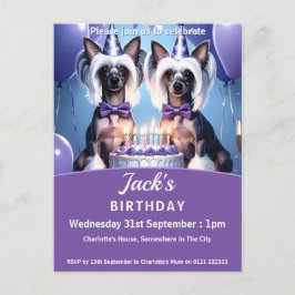 Cartão Postal De Convite Chinese Crested Birthday Party