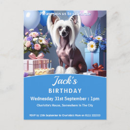 Cartão Postal De Convite Chinese Crested Birthday Party