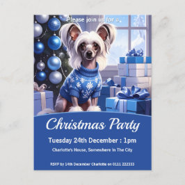 Cartão Postal De Convite Chinese Crested Christmas Party