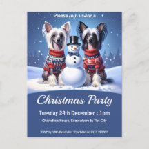 Chinese Crested Dogs & Snowman Christmas Party