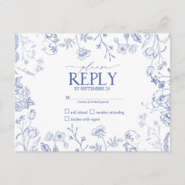 Cartão Postal De Convite Chinoiserie Azul Francês Floral Vitoriano RSVP
