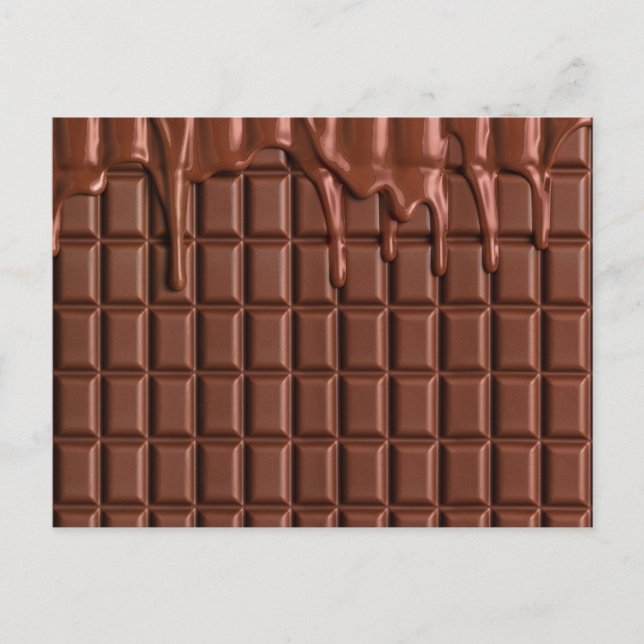 Cartão Postal De Convite Chocolate derretido pingando sobre um bloco de cho (Frente)