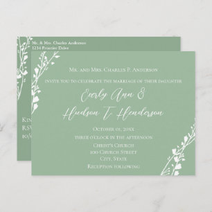 Cartão Postal De Convite Christian Wedding Floral Green e Blue