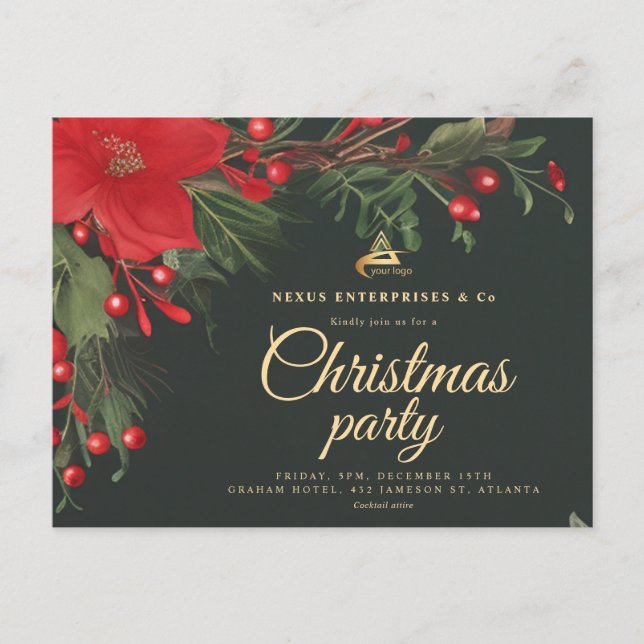 Cartão Postal De Convite Christmas Festive Elegant Corporate Holiday Party (Frente)