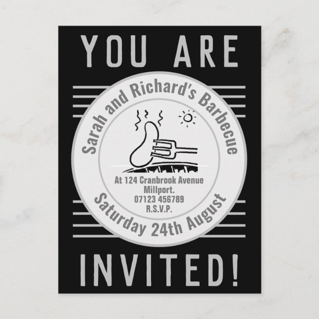 Cartão Postal De Convite Churrasco de Festa de Jardim (Frente)