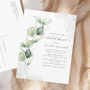 Cartão Postal De Convite Chuva Colorida Chuva de Casamento Eucalipto Floral
