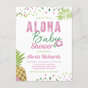 Cartão Postal De Convite Chuva de Amor Bebê Rosa e Verde Tropical Menina Ch