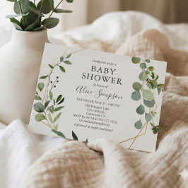 Cartão Postal De Convite Chuva de Bebê Greenery Eucalipto Elegante Botânico