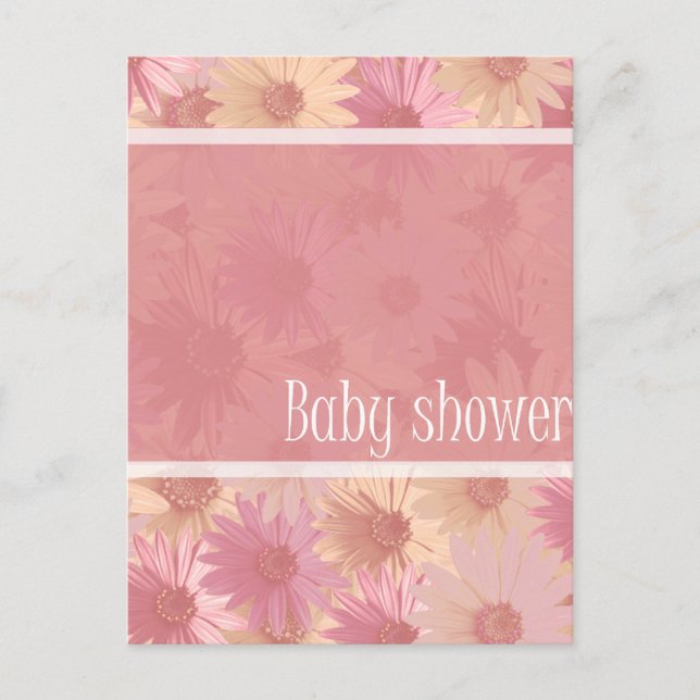 Cartão Postal De Convite chuva de bebê margaridas rosa (Frente)