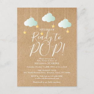 Cartão Postal De Convite Chuva de Bebê Rústica Neutra Fofa Pronta para Cheg