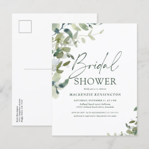 Cartão Postal De Convite Chuva de Elegância Verde Fonte Manuscrita Chá de N