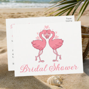 Cartão Postal De Convite Chuva de Flamingo Rosa Tropical Verão Praia Chá de