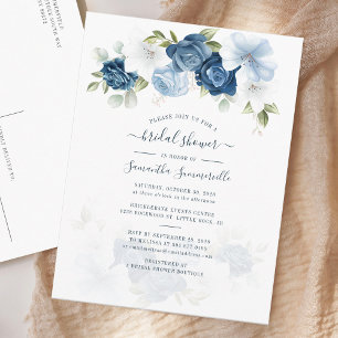 Cartão Postal De Convite Chuva de Flores Azul Empoeirada Folhagem Verde Fes