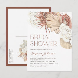 Cartão Postal De Convite Chuva de Noiva Boho de Orquídea Branca e Palmeira 