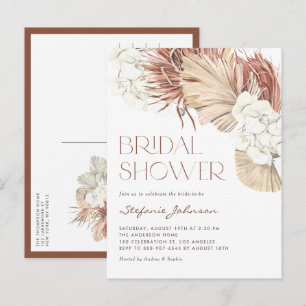 Cartão Postal De Convite Chuva de Noiva Boho de Orquídea Branca e Palmeira