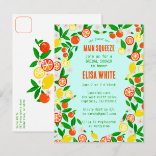 Cartão Postal De Convite CHUVA DE NOIVA de Laranja PERSONALIZADA de Verão