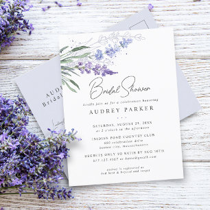 Cartão Postal De Convite Chuva de Noiva Romântica com Flor de Lavanda em Aq