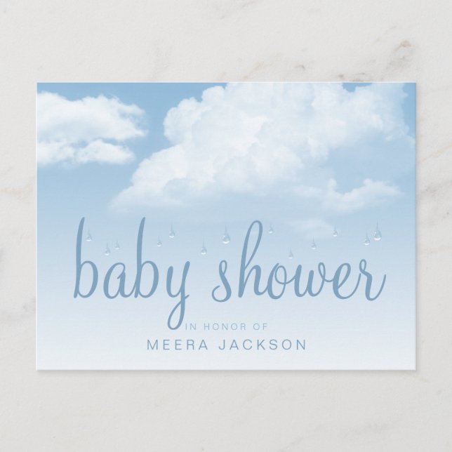 Cartão Postal De Convite Chuva de Nuvens Macias Baby Shower (Frente)
