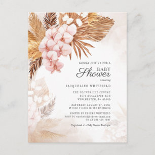 Cartão Postal De Convite Chuva de Pampas Boho Floral Baby Shower Terracota