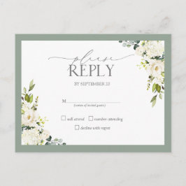 Cartão Postal De Convite Cinza Branca Casamento Floral de Aquarela Verde RS