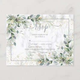 Cartão Postal De Convite Cinza clara branca Floral Dourada RSVP