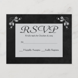 Cartão Postal De Convite Cinza RSVP Floral e placa Postada de quadro negro