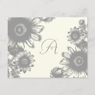 Cartão Postal De Convite Cinza Vintage Flower on Light Ivory RSVP