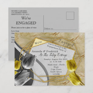 Cartão Postal De Convite Cinzas e tulipas amarelas na textura.