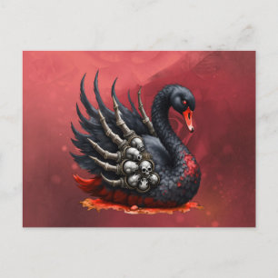 Cartão Postal De Convite Cisne Negro de Ossos – Elegância Gótica