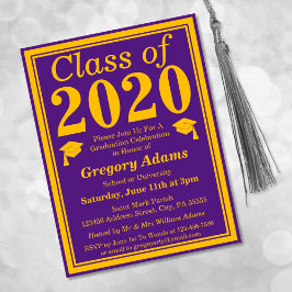 Cartão Postal De Convite Classe de 2023 Formatação Dourada em roxo