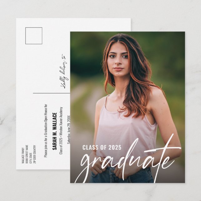 Cartão Postal De Convite Classe de Foto do Formando Clássico do Personaliza (Frente/Verso)