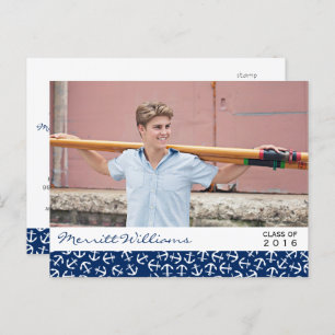 Cartão Postal De Convite Classe de Graduação de Âncora Náutica do Partido 2