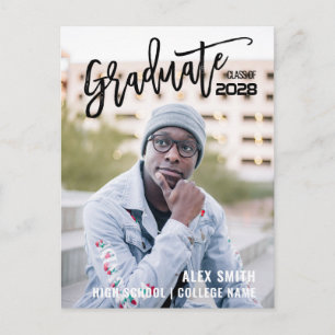 Cartão Postal De Convite Classe de Graduação de Fotos com Script de Pincel