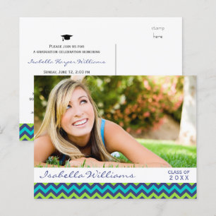 Cartão Postal De Convite Classe de Graduação Moderna de 20XX Chevron Colori
