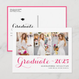 Cartão Postal De Convite Classe Rosa Quente de Graduação de Colagem de Foto