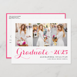 Cartão Postal De Convite Classe Rosa Quente de Graduação de Colagem de Foto