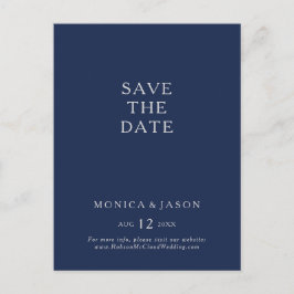 Cartão Postal De Convite Clássico Minimalista Azul Marinho Prata Salvar Dat