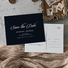Cartão Postal De Convite Clássico Save the Date de Casamento Preto e Branco