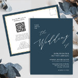 Cartão Postal De Convite Código QR Azul Dusty Tudo Em Um Casamento Chic Mod<br><div class="desc">Código QR do Script Moderno Dusty Blue em Um Cartão-postal de Convite de Casamento Minimalista. Celebre o seu dia especial com esta elegante e bela carta de convite para casamento para embelezar a sua ocasião especial. Todos os textos estão pré-organizados para que você personalize fácil e rapidamente com seus próprios...</div>