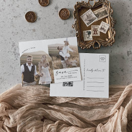 Cartão Postal De Convite Código QR de Arch Moderno 2 Foto Salvar Data