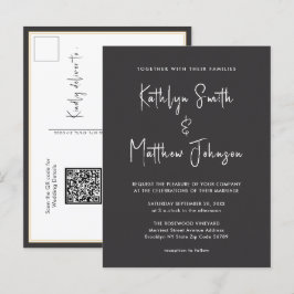 Cartão Postal De Convite Código QR Preto Elegante Tudo em um Casamento Mode