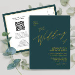 Cartão Postal De Convite Código QR Verde Tudo em Um Casamento de Script Dou<br><div class="desc">Código QR de Script Dourado Moderno Verde Tudo Em Um Cartão De Convite De Casamento Minimalista. Celebre o seu dia especial com esta elegante e bela carta de convite para casamento para embelezar a sua ocasião especial. Todos os textos estão pré-organizados para que você personalize fácil e rapidamente com seus...</div>