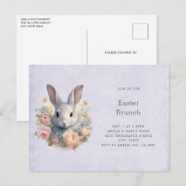 Cartão Postal De Convite Coelho Cercado por Flores Pastel Cute Páscoa