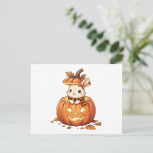 Cartão Postal De Convite Coelho de Abóbora de Halloween Fofo - Coelho de Ou