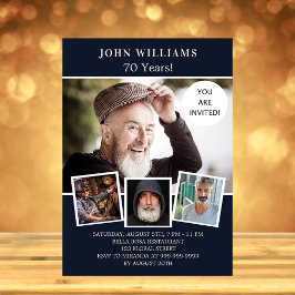 Cartão Postal De Convite Colagem de fotos azul marinho para festa de aniver