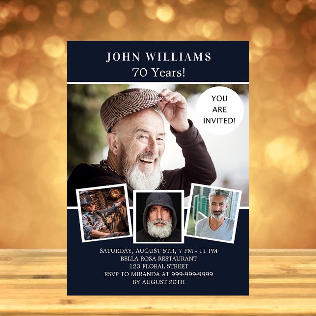 Cartão Postal De Convite Colagem de fotos azul marinho para festa de aniver (Criador carregado)