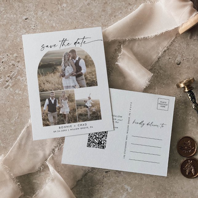 Cartão Postal De Convite Colagem de Fotos do Código QR de Arch Moderno Salv (Criador carregado)