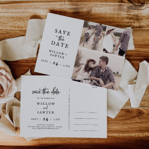 Cartão Postal De Convite Colagem de Fotos do Script Rustic 3 Salve a Data